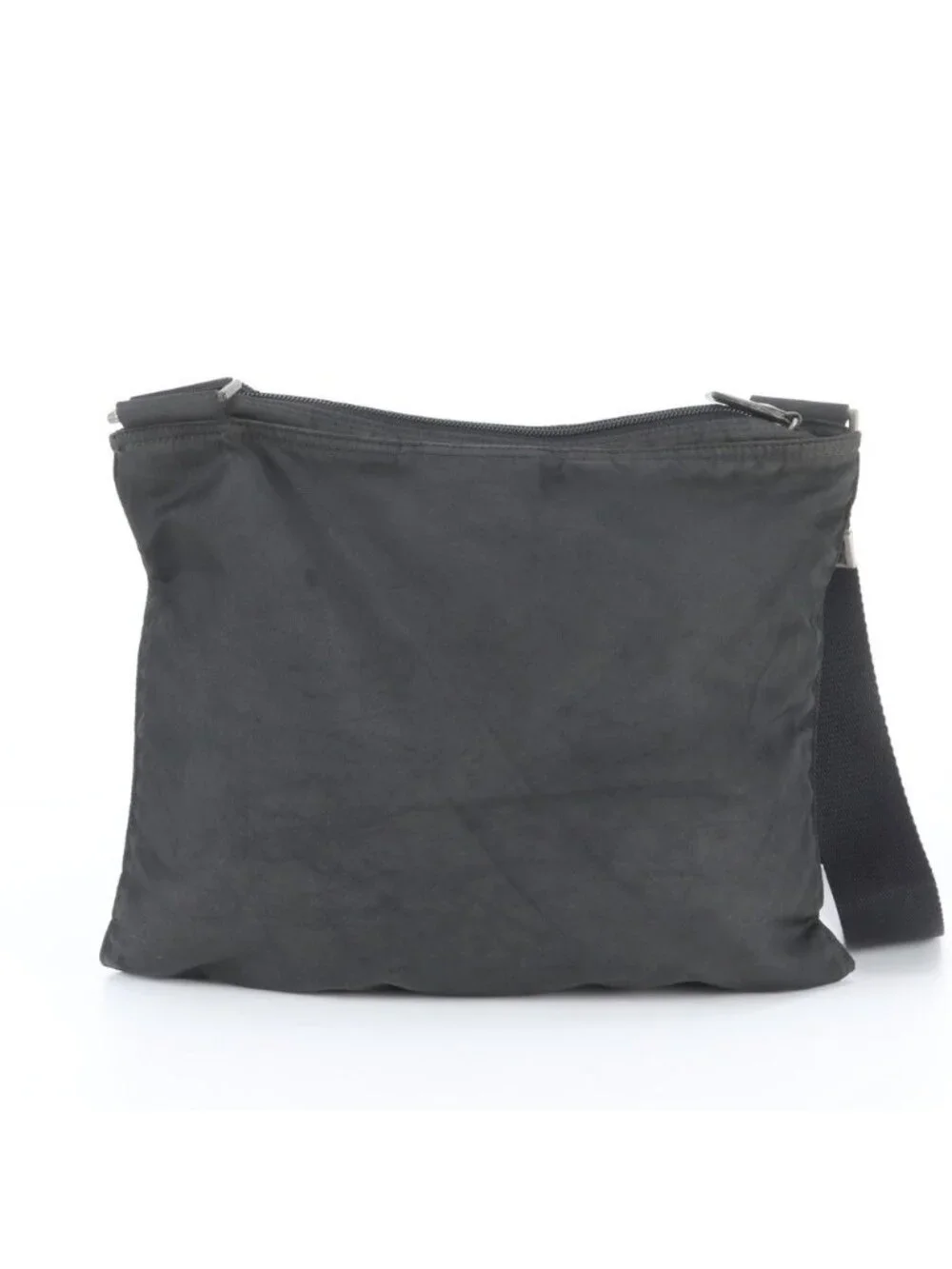 Prada Tessuto Nylon Triangle Logo Leather Shoulder Bag Crossbody Messenger Black